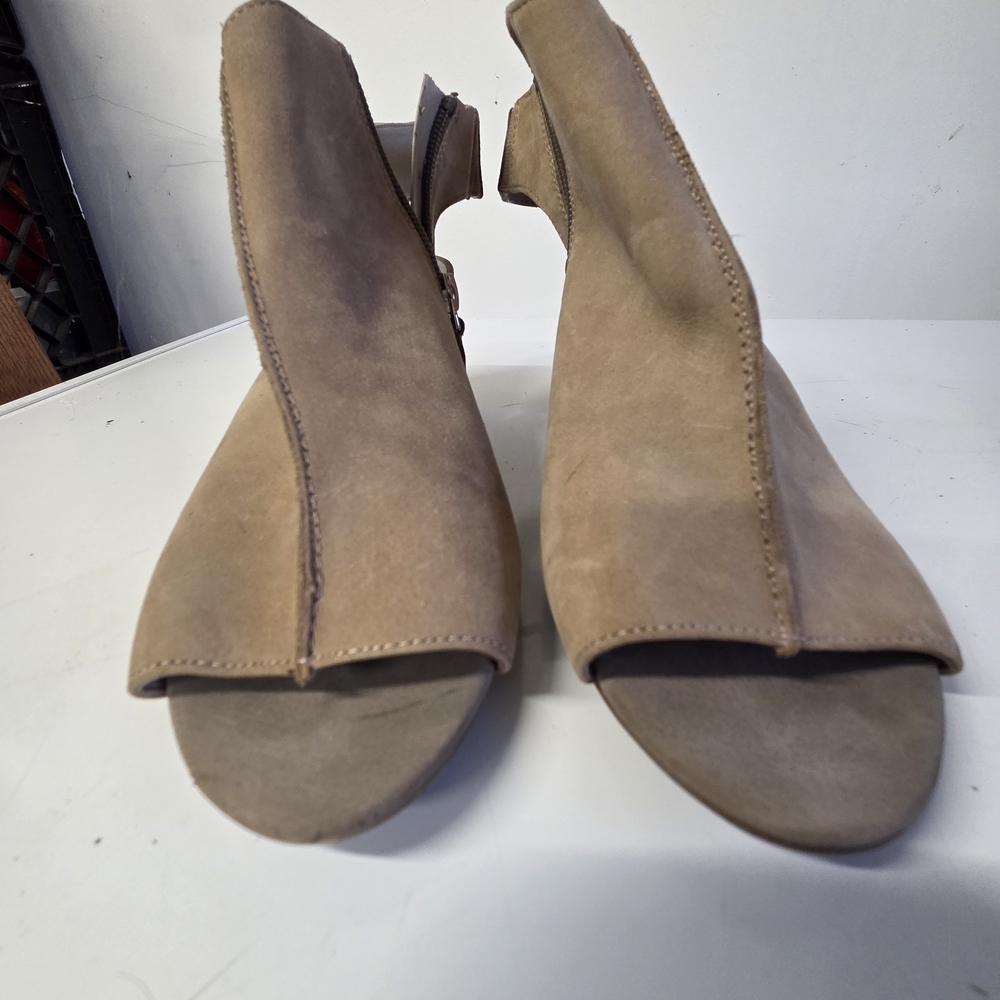 Franco SartoWomen’s Taupe Suede Open-Toe Ankle Sandals – Cut-Out Booties, Size 9